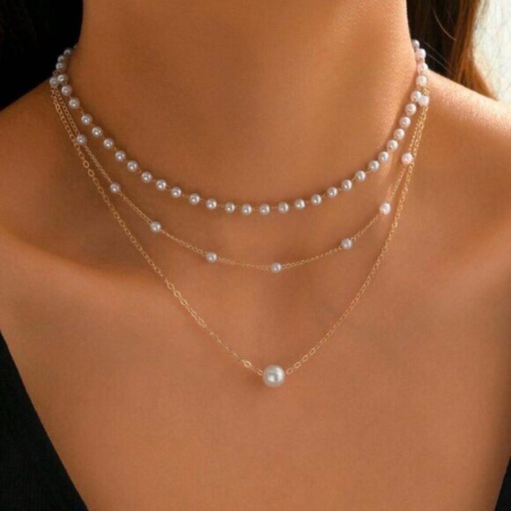 🌸3/$15🌸 Shein • Faux Pearl Decor Layered Necklace